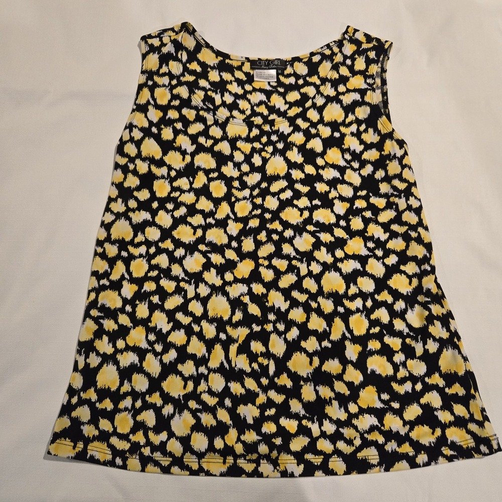 VTG City Girl By Nancy‎ Bolen Sleeveless Black Yellow White Women's  Blouse M